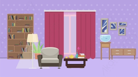 AE模板 07-living-room客厅MG扁平卡通居家客厅儿童房场景背景
