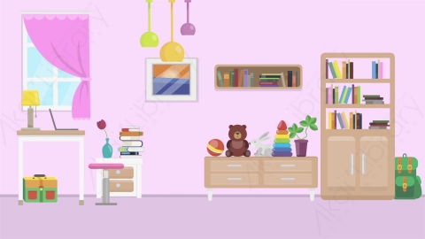 AE模板 08-children-room-1儿童房MG扁平卡通居家客厅儿童房场景背景