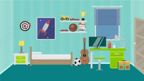 AE模板 10-children-room-3儿童房MG扁平卡通居家客厅儿童房场景背景