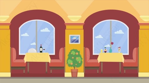 AE模板 02-cafe-2咖啡店餐厅MG扁平卡通商店商场场景背景