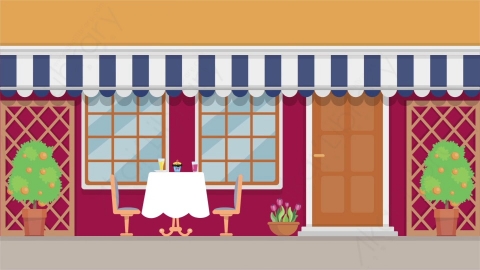 AE模板 05-restaurant-1餐厅MG扁平卡通商店商场场景背景