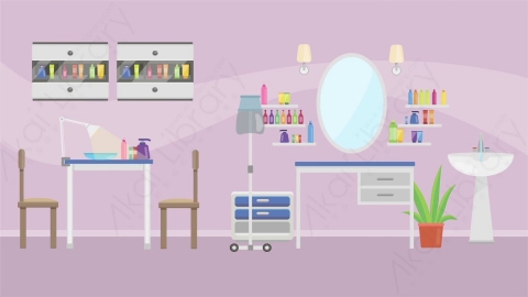 AE模板 12-beauty-salon美容院理发店MG扁平卡通商店商场场景背景