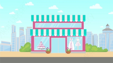 AE模板 14-clothes-shop-2服装店商店MG扁平卡通商店商场场景背景