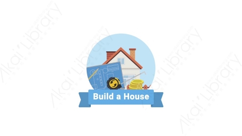 AE模板 01-build-house建造房屋施工图尺子金币别墅MG扁平动画卡通图标场景