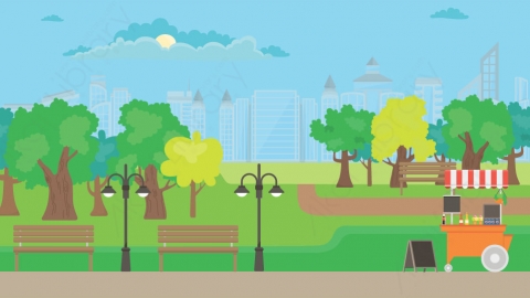 图片素材 09-park-1公园MG扁平卡通街边马路公园街道场景背景-附AE动态版
