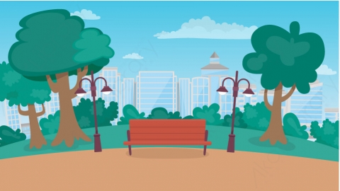 图片素材 10-park-2公园MG扁平卡通街边马路公园街道场景背景-附AE动态版