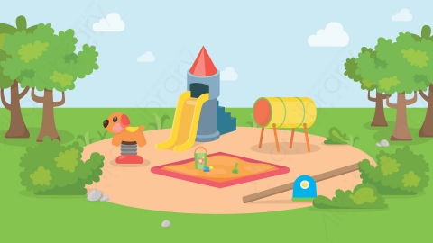 图片素材 12-playground-1公园沙坑游乐场MG扁平卡通街边马路公园街道场景背景-附AE动态版