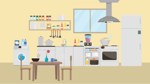 图片素材 03-kitchen-1厨房MG扁平卡通居家客厅厨房场景背景-附AE动态版