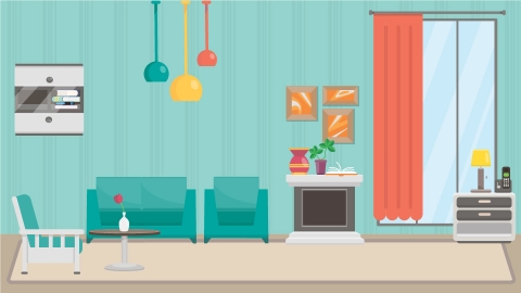 图片素材 06-living-room-3客厅MG扁平卡通居家客厅厨房场景背景-附AE动态版