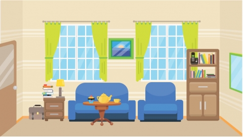 图片素材 07-living-room-4客厅MG扁平卡通居家客厅厨房场景背景-附AE动态版