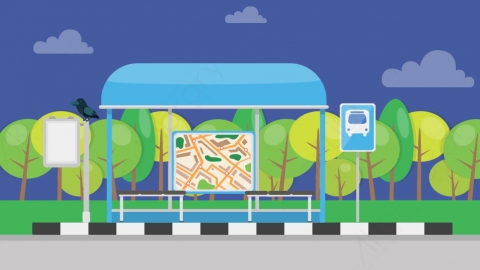 图片素材 02-bus-station-1公交车站MG扁平卡通场景背景-附AE动态版