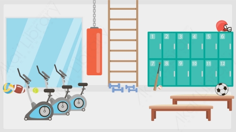 图片素材 09-fitness-1健身房MG扁平卡通场景背景-附AE动态版