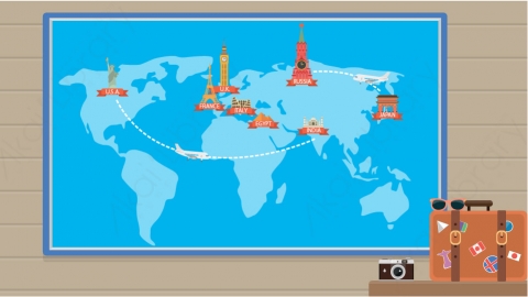 图片素材 10-travel-1世界地图旅行MG扁平卡通场景背景-附AE动态版