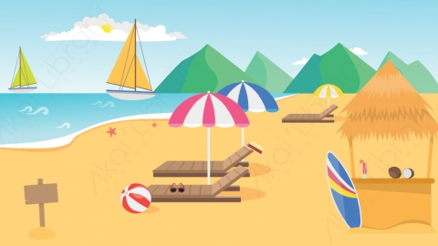 图片素材 12-beach-1海边沙滩MG扁平卡通场景背景-附AE动态版