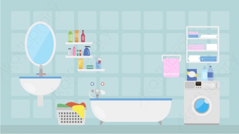 图片素材 02-bathroom浴室卫生间MG扁平卡通居家客厅儿童房场景背景-附AE动态版