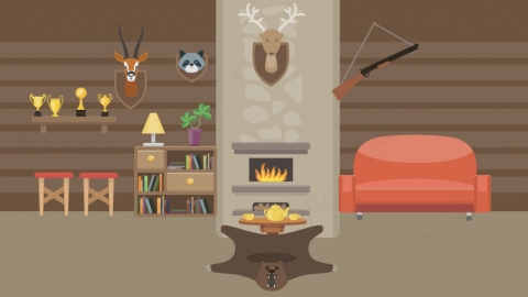 图片素材 04-hunting-house狩猎室仓库MG扁平卡通居家客厅场景背景-附AE动态版