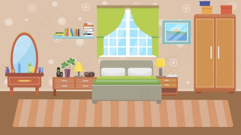 图片素材 05-bedroom-1卧室MG扁平卡通居家客厅场景背景-附AE动态版