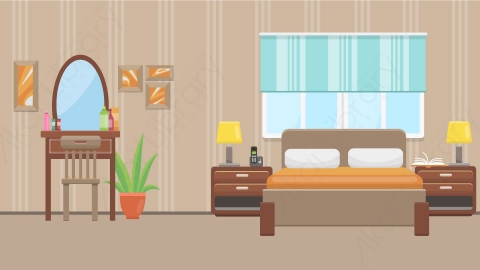 图片素材 06-bedroom-2卧室MG扁平卡通居家客厅儿童房场景背景-附AE动态版