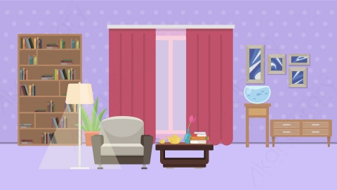 图片素材 07-living-room客厅MG扁平卡通居家客厅场景背景-附AE动态版
