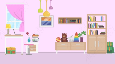 图片素材 08-children-room-1儿童房MG扁平卡通居家客厅儿童房场景背景-附AE动态版