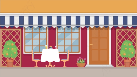 图片素材 05-restaurant-1餐厅MG扁平卡通商店商场场景背景-附AE动态版