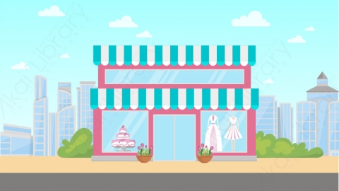 图片素材 14-clothes-shop-2服装店商店MG扁平卡通商店商场场景背景-附AE动态版