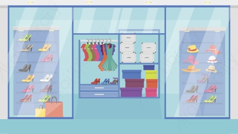 图片素材 15-clothes-shop-3服装店商店MG扁平卡通商店商场场景背景-附AE动态版