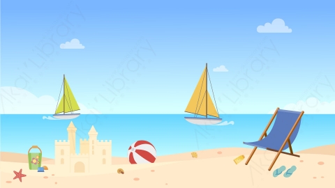 图片素材 01-beach-1海滩沙滩MG扁平卡通户外场景背景-附AE动态版