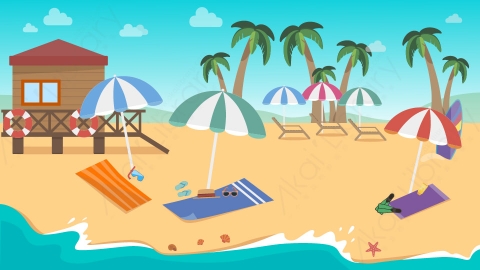 图片素材 02-beach-2海滩沙滩MG扁平卡通户外场景背景-附AE动态版