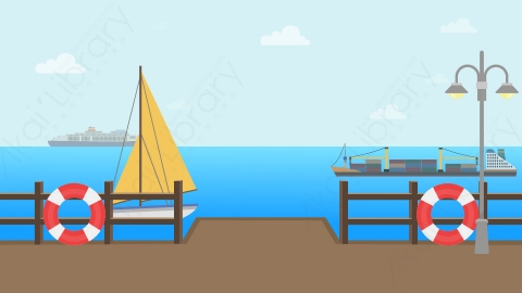 图片素材 02-seafront海边海滨MG扁平卡通旅行旅游场景背景-附AE动态版