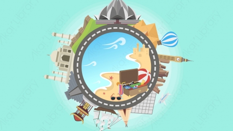 图片素材 06-travel-1环球旅行旅游MG扁平卡通旅行旅游场景背景-附AE动态版