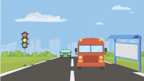图片素材 05-bus-station汽车站MG扁平卡通街道马路场景背景-附AE动态版