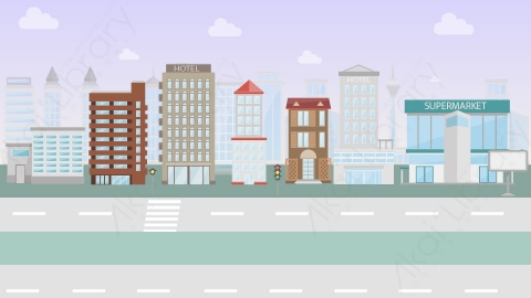图片素材 07-street-2城市街道马路MG扁平卡通街道公园马路场景背景-附AE动态版