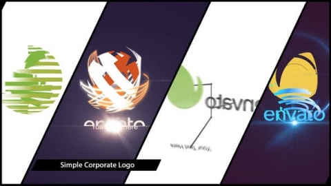 AE模板-简单徽标显示企业创意简约条纹旋转汇聚片头logo演绎开场视频