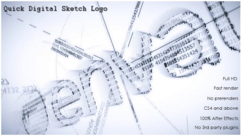AE模板-快速数字素描徽标商业科技数字素描组合片头logo演绎开场视频