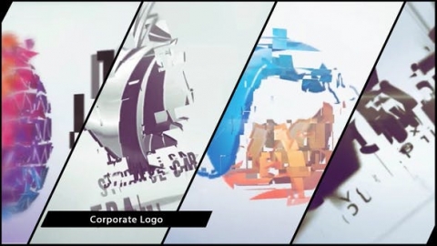 AE模板-企业简约转换徽标明亮碎片翻转汇聚片头logo演绎开场视频