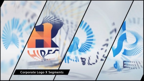 AE模板-企业细分徽标简约发光明亮碎片旋转汇聚片头logo演绎开场视频