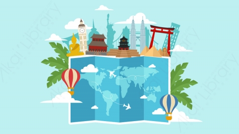 图片素材-扁平环游世界旅游地球地标自然场景-15