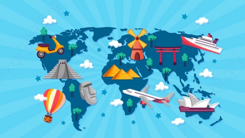 图片素材-扁平环游世界旅游地球地标自然场景-17