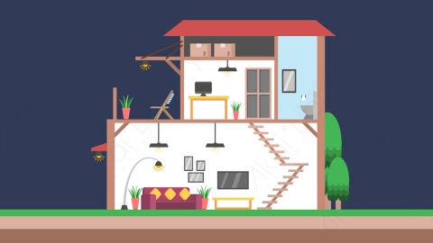 图片素材-扁平住宅房子切面内部场景-19