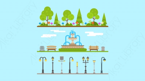 图片素材-扁平户外公园风景场景-11
