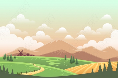 图片素材-扁平农场农村风景场景-3