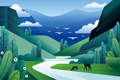 图片素材-扁平河流湖泊自然风景场景-10