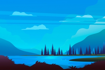 图片素材-扁平河流湖泊自然风景场景-13