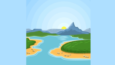 图片素材-扁平河流湖泊自然风景场景-17