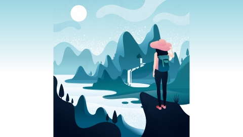 图片素材-扁平河流湖泊自然风景场景-4