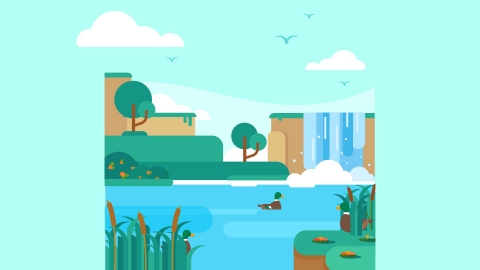 图片素材-扁平河流湖泊自然风景场景-7