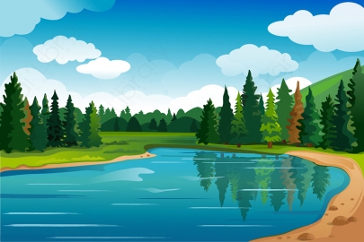图片素材-扁平河流湖泊自然风景场景-15