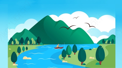 图片素材-扁平河流湖泊自然风景场景-19
