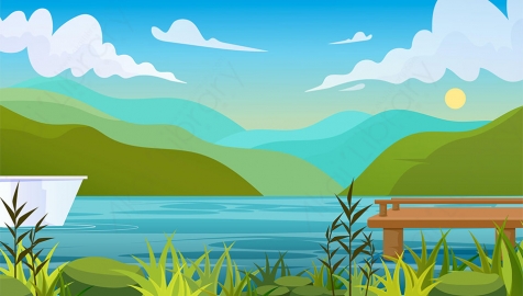 图片素材-扁平河流湖泊自然风景场景-24